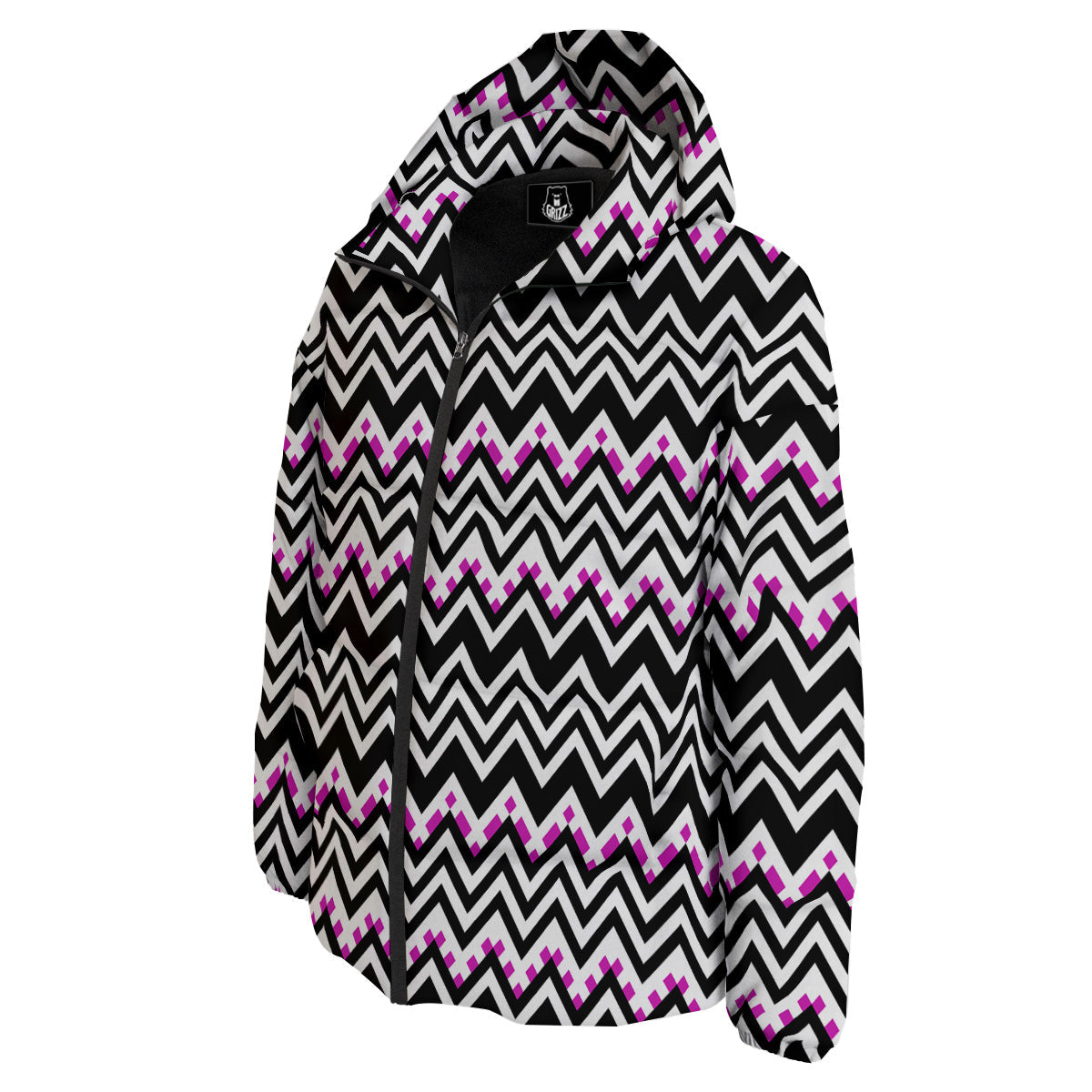 Chevron Zigzag Black Pink Print Pattern Down Jacket-grizzshop