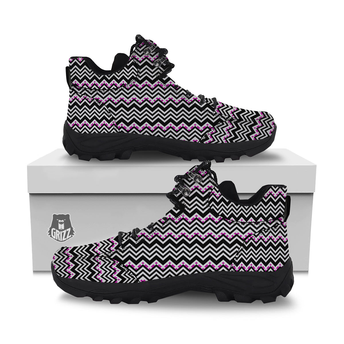 Chevron Zigzag Black Pink Print Pattern Hiking Shoes-grizzshop