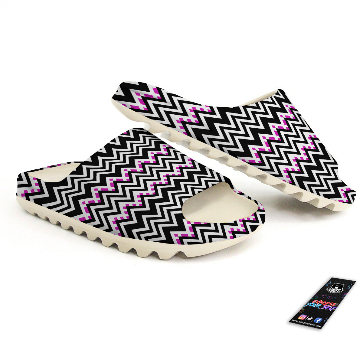 Chevron Zigzag Black Pink Print Pattern Sandals-grizzshop