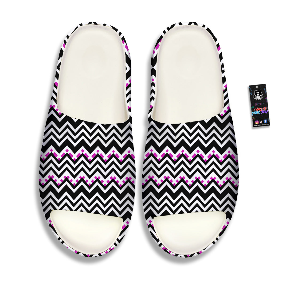 Chevron Zigzag Black Pink Print Pattern Sandals-grizzshop