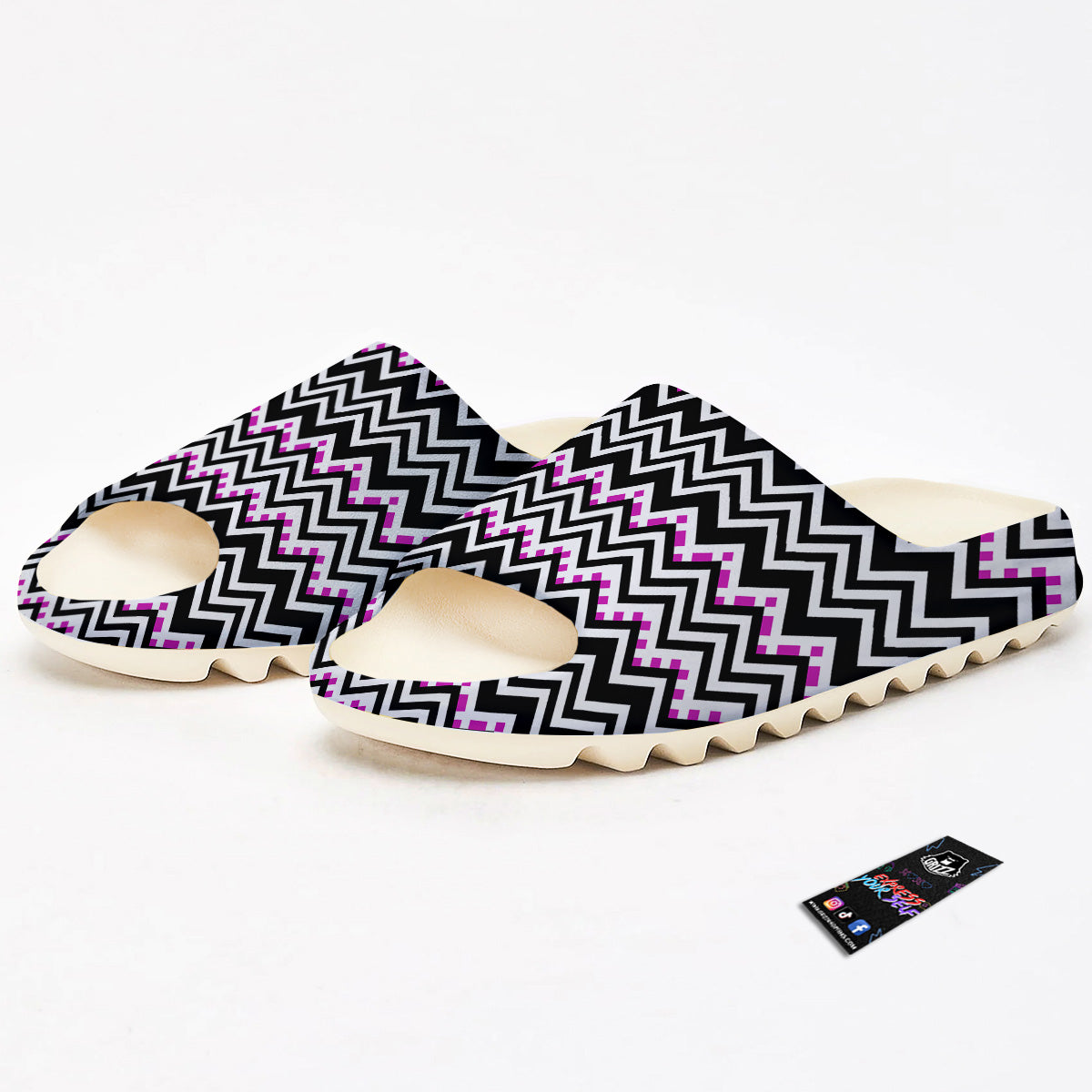 Chevron Zigzag Black Pink Print Pattern Sandals-grizzshop