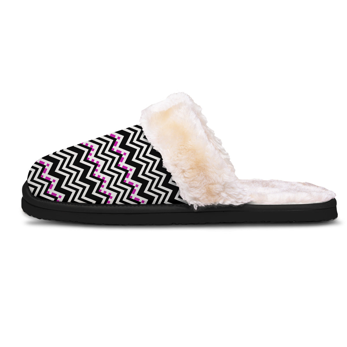 Chevron Zigzag Black Pink Print Pattern Slippers-grizzshop