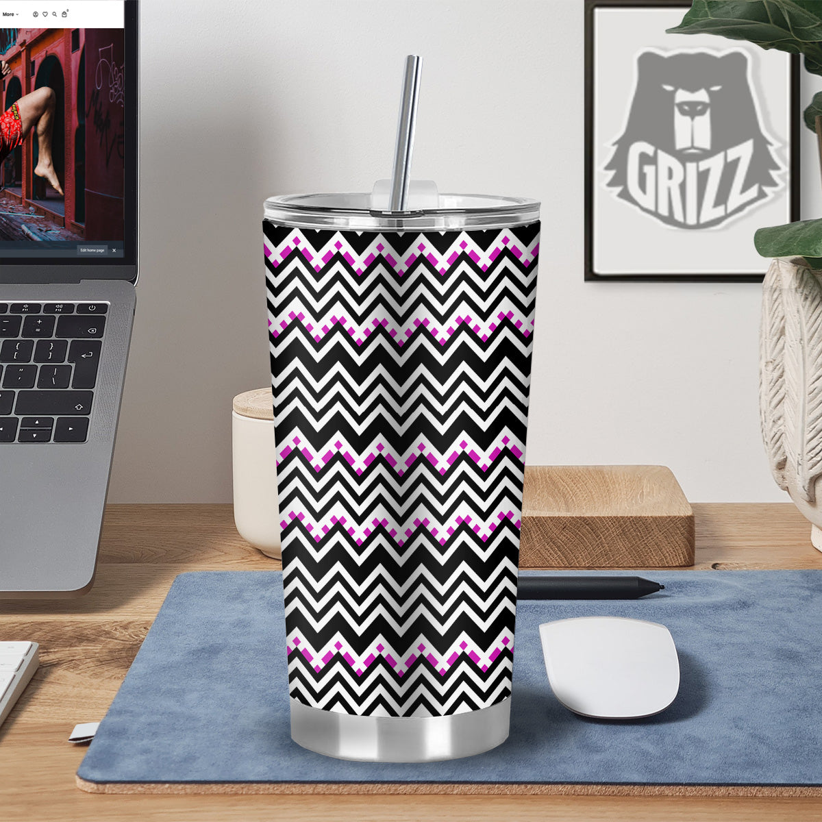Chevron Zigzag Black Pink Print Pattern Tumbler-grizzshop