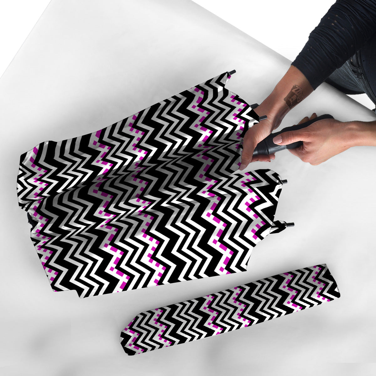 Chevron Zigzag Black Pink Print Pattern Umbrella-grizzshop