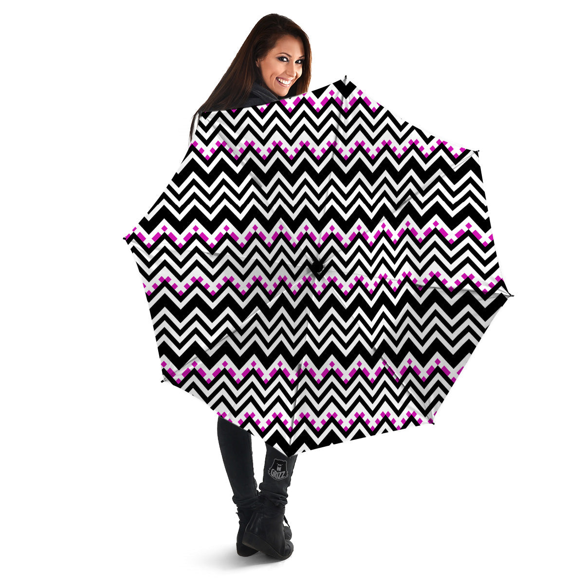 Chevron Zigzag Black Pink Print Pattern Umbrella-grizzshop