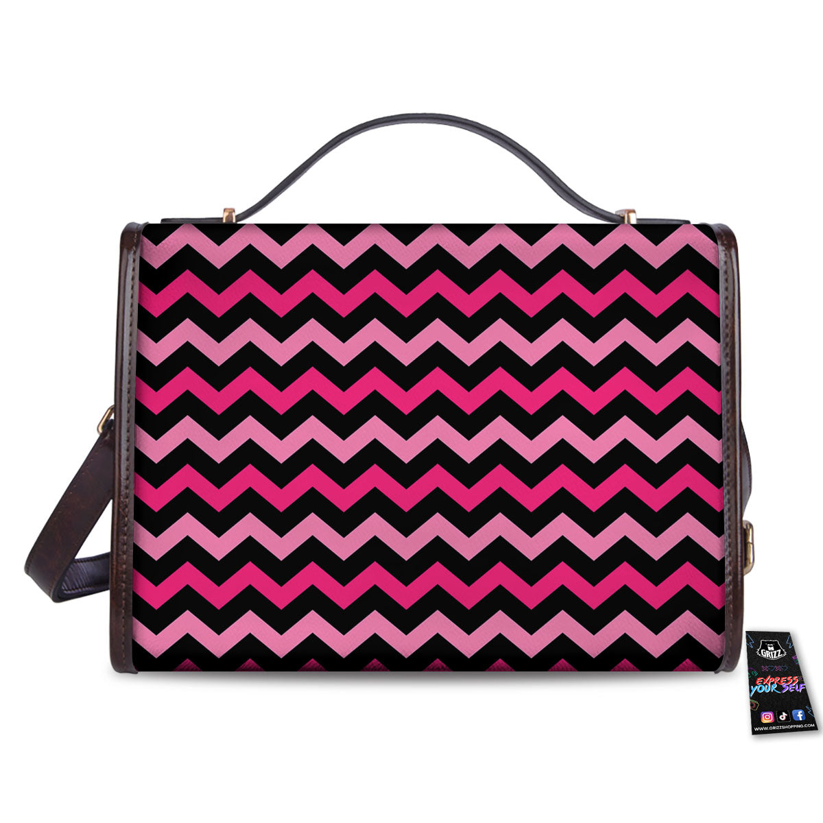 Chevron Black And Pink Print Pattern Women's Satchel Bag