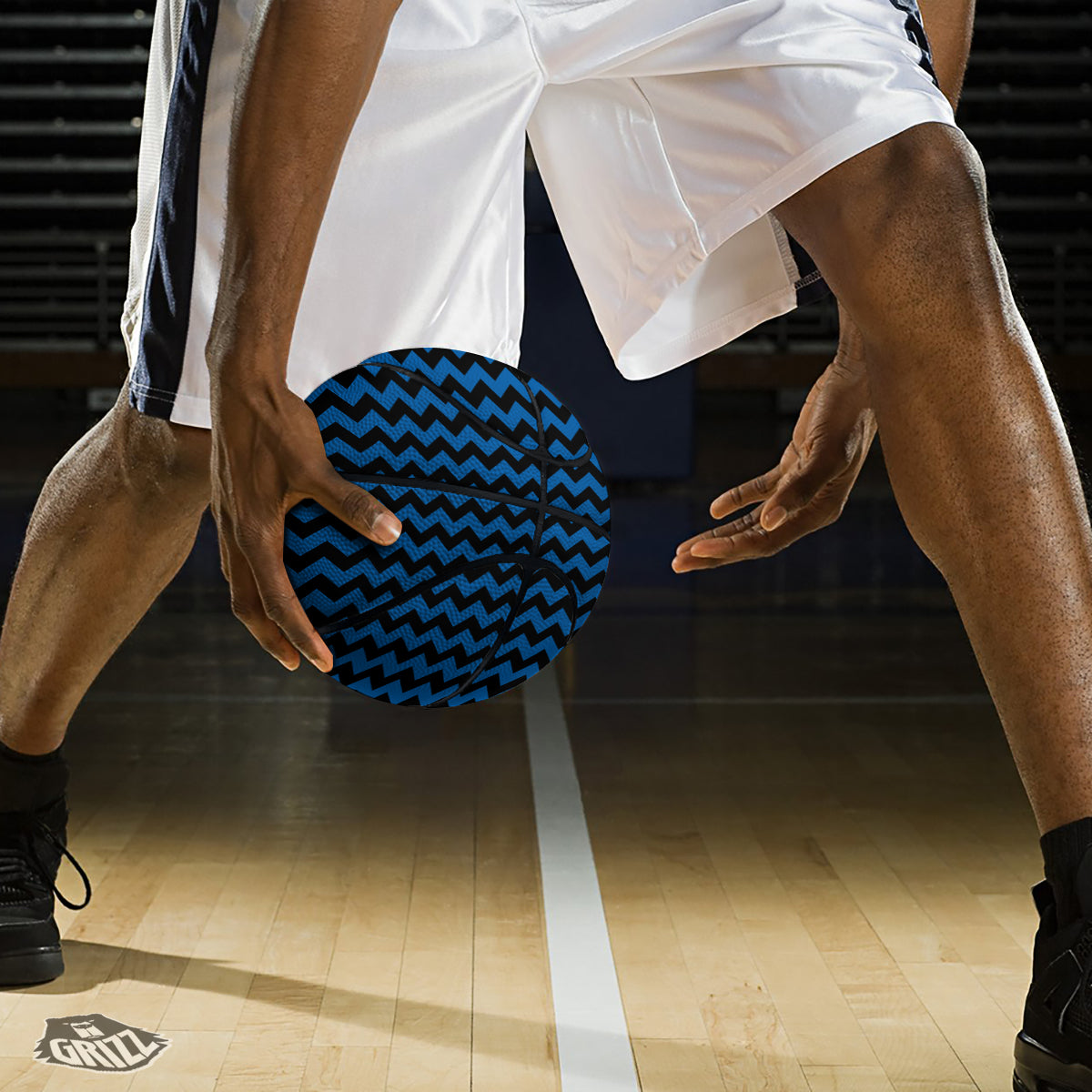 Chevron Blue And Black Print Pattern Basketball