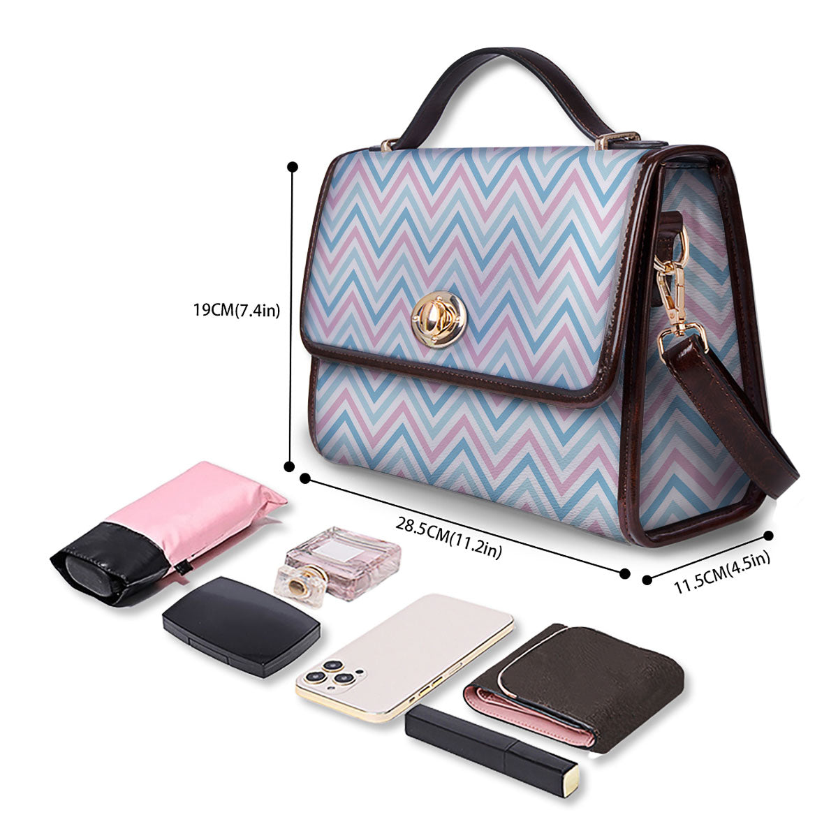Chevron Blue And Pink Print Pattern Women's Satchel Bag