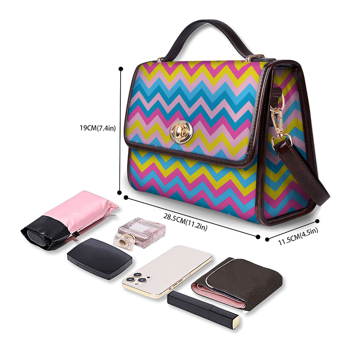 Chevron Rainbow Print Pattern Women's Satchel Bag