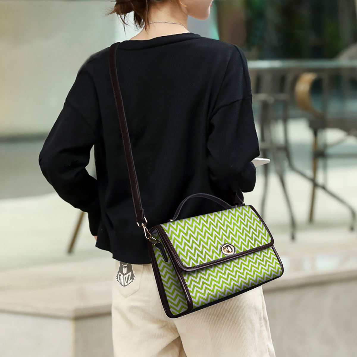 Chevron White And Lime Green Print Women's Satchel Bag