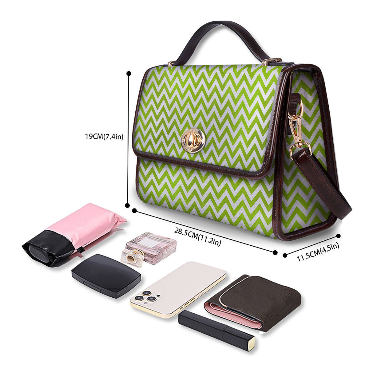 Chevron White And Lime Green Print Women's Satchel Bag