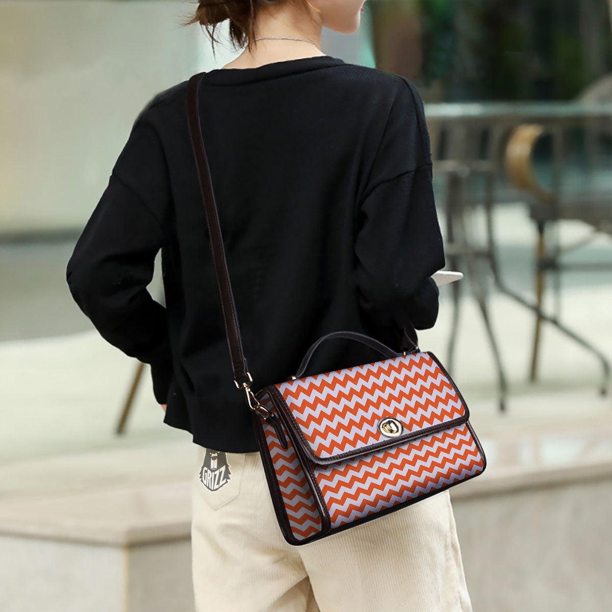 Chevron White And Orange Print Pattern Women's Satchel Bag