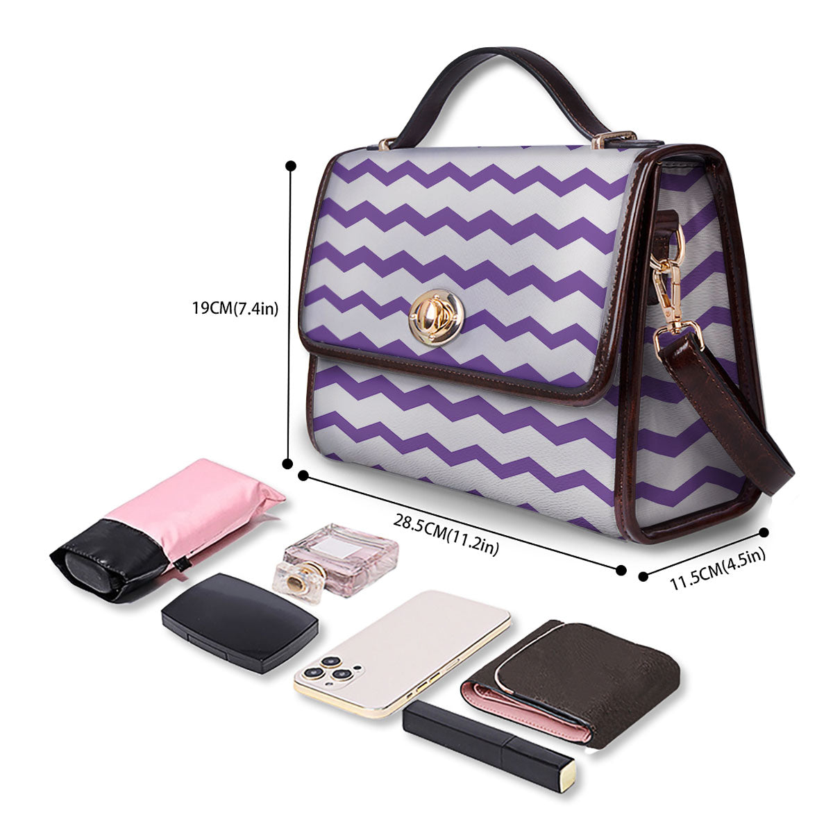 Chevron White And Purple Print Pattern Women's Satchel Bag