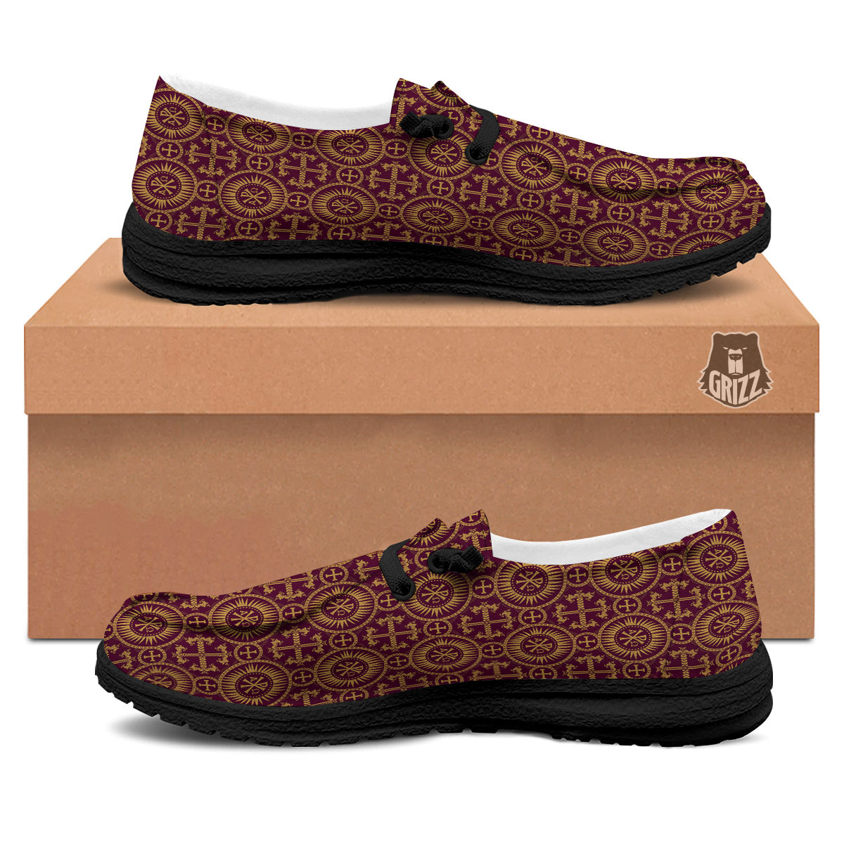 Chi Rho Print Pattern Black Loafers-grizzshop