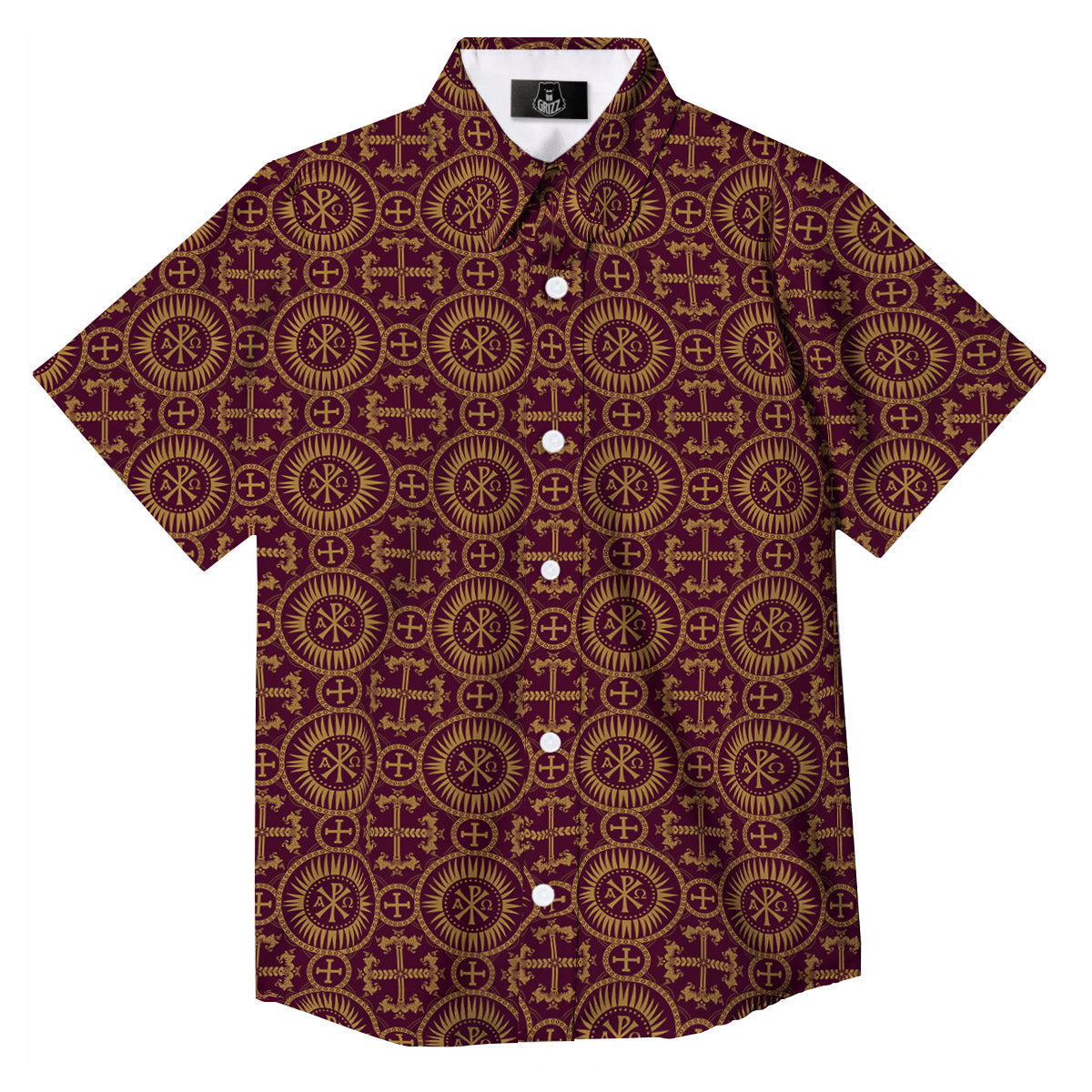 Chi Rho Print Pattern Button Up Shirt-grizzshop