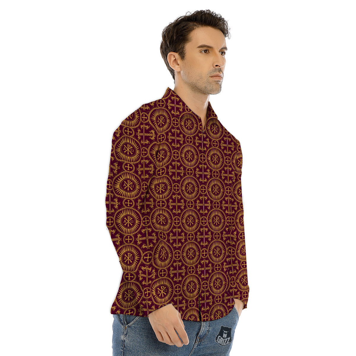 Chi Rho Print Pattern Men's Dress Shirts-grizzshop