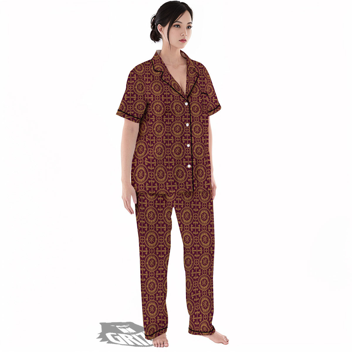 Chi Rho Print Pattern Women's Pajamas Set-grizzshop