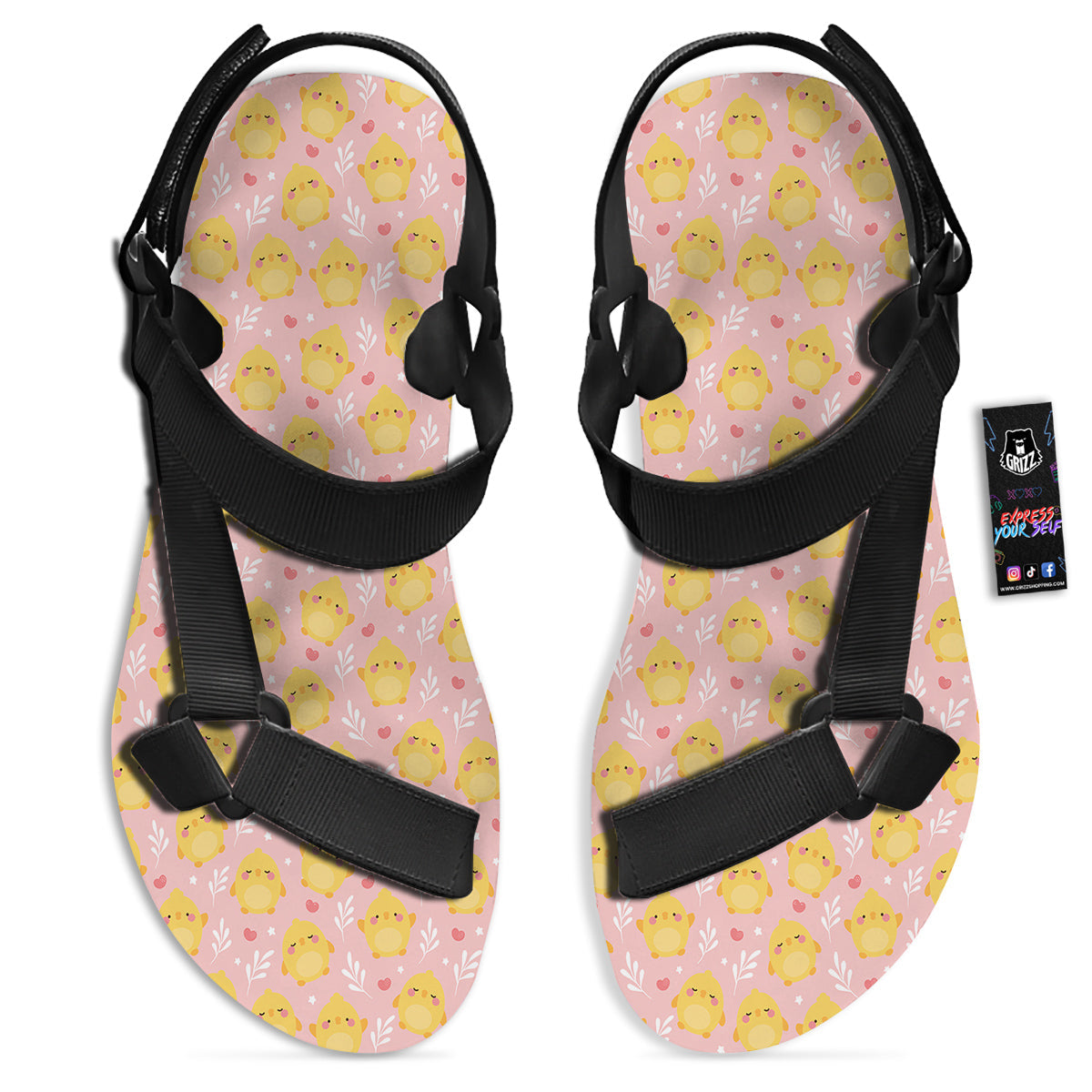 Chicken Cute Print Pattern Black Open Toe Sandals-grizzshop