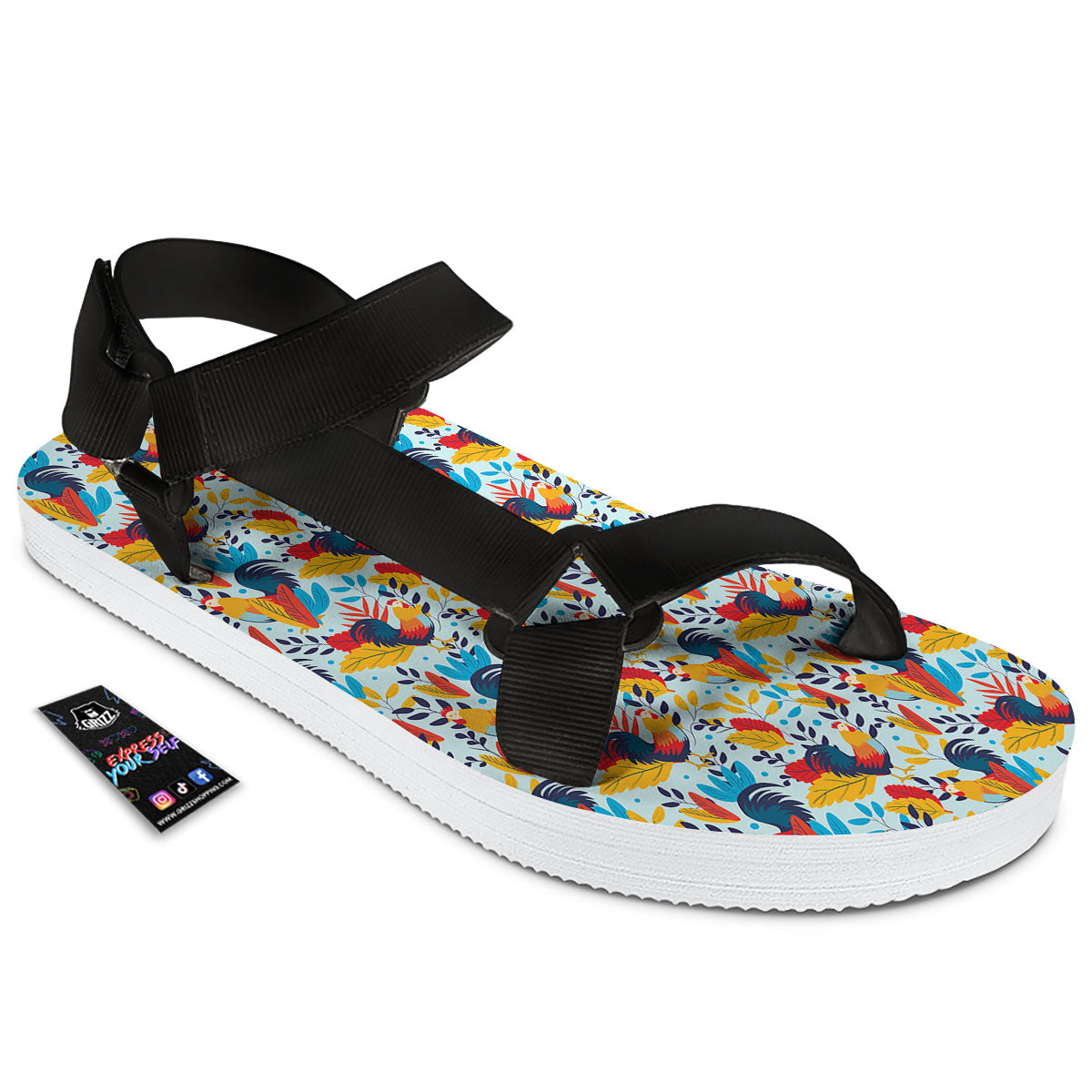 Chicken Exotic Print Pattern Black Open Toe Sandals-grizzshop