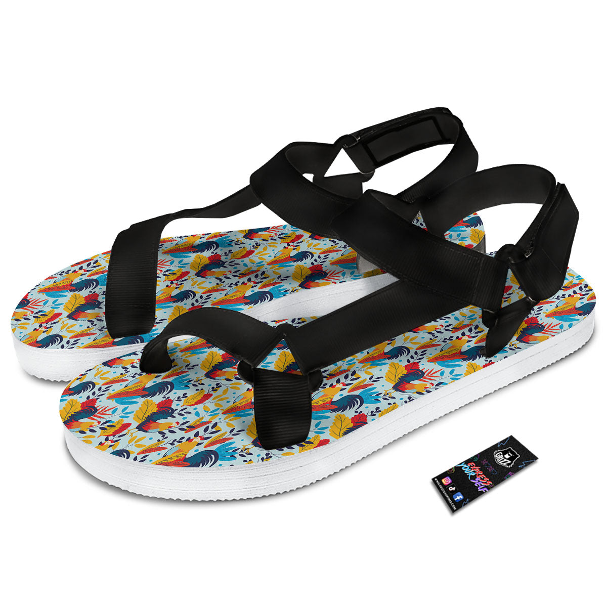 Chicken Exotic Print Pattern Black Open Toe Sandals-grizzshop