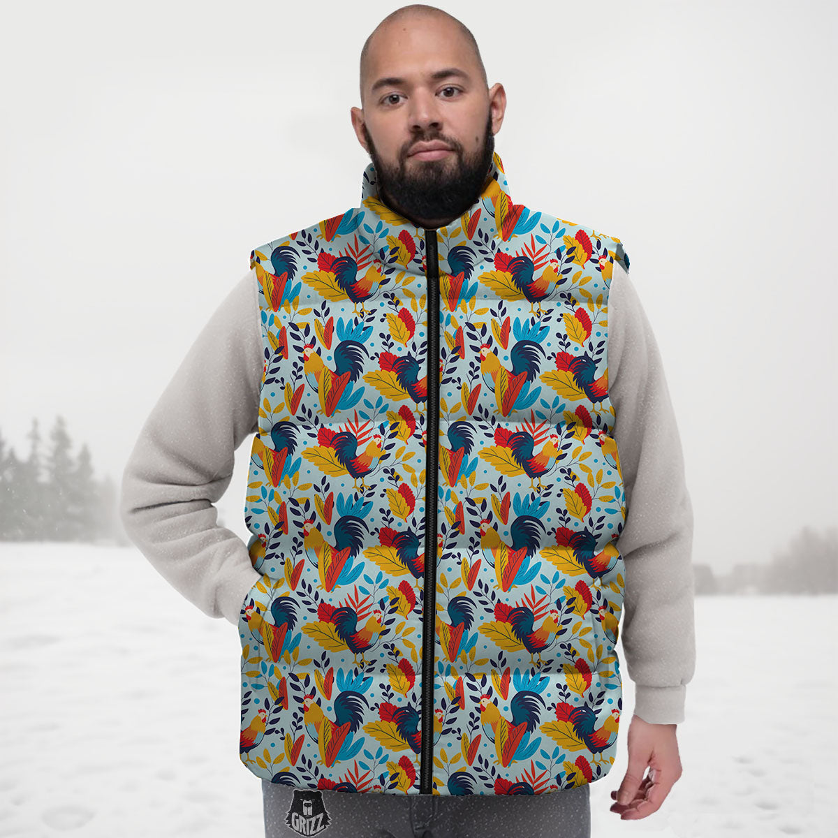 Chicken Exotic Print Pattern Down Vest-grizzshop