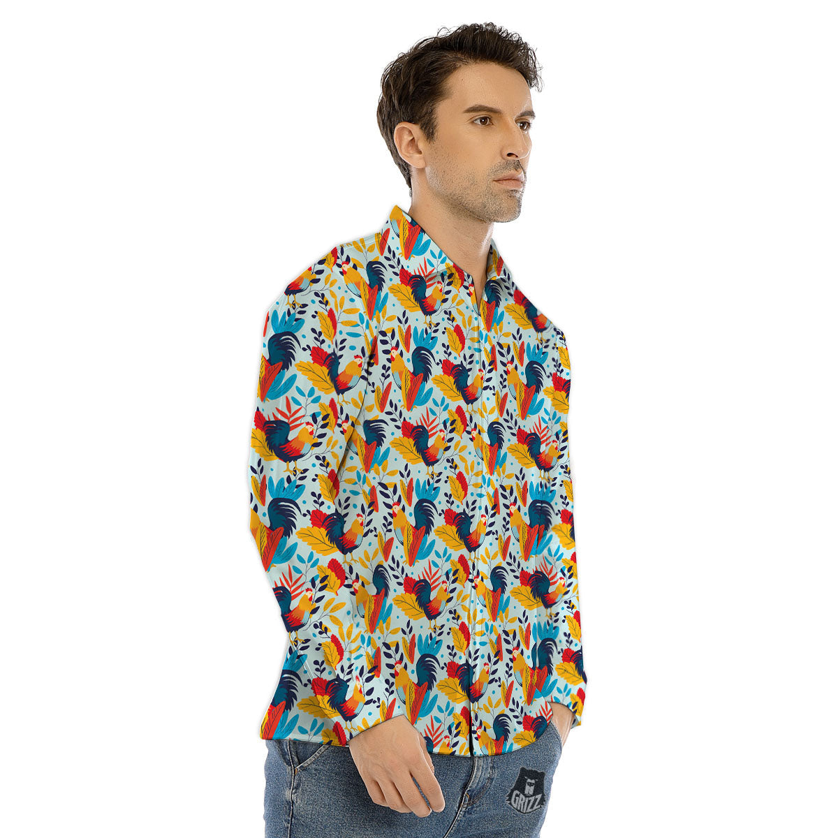 Chicken Exotic Print Pattern Men's Dress Shirts-grizzshop
