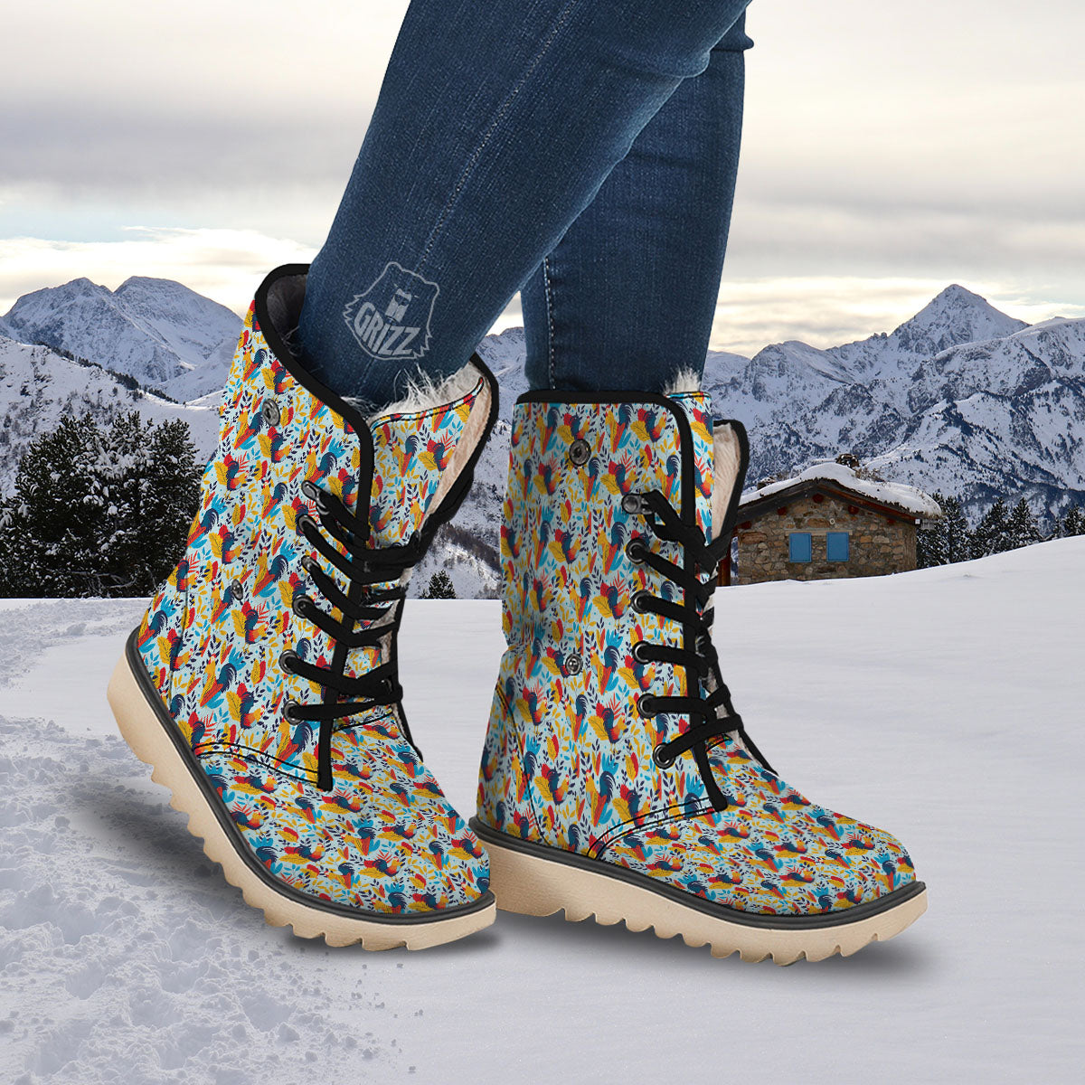 Chicken Exotic Print Pattern Snow Boots-grizzshop