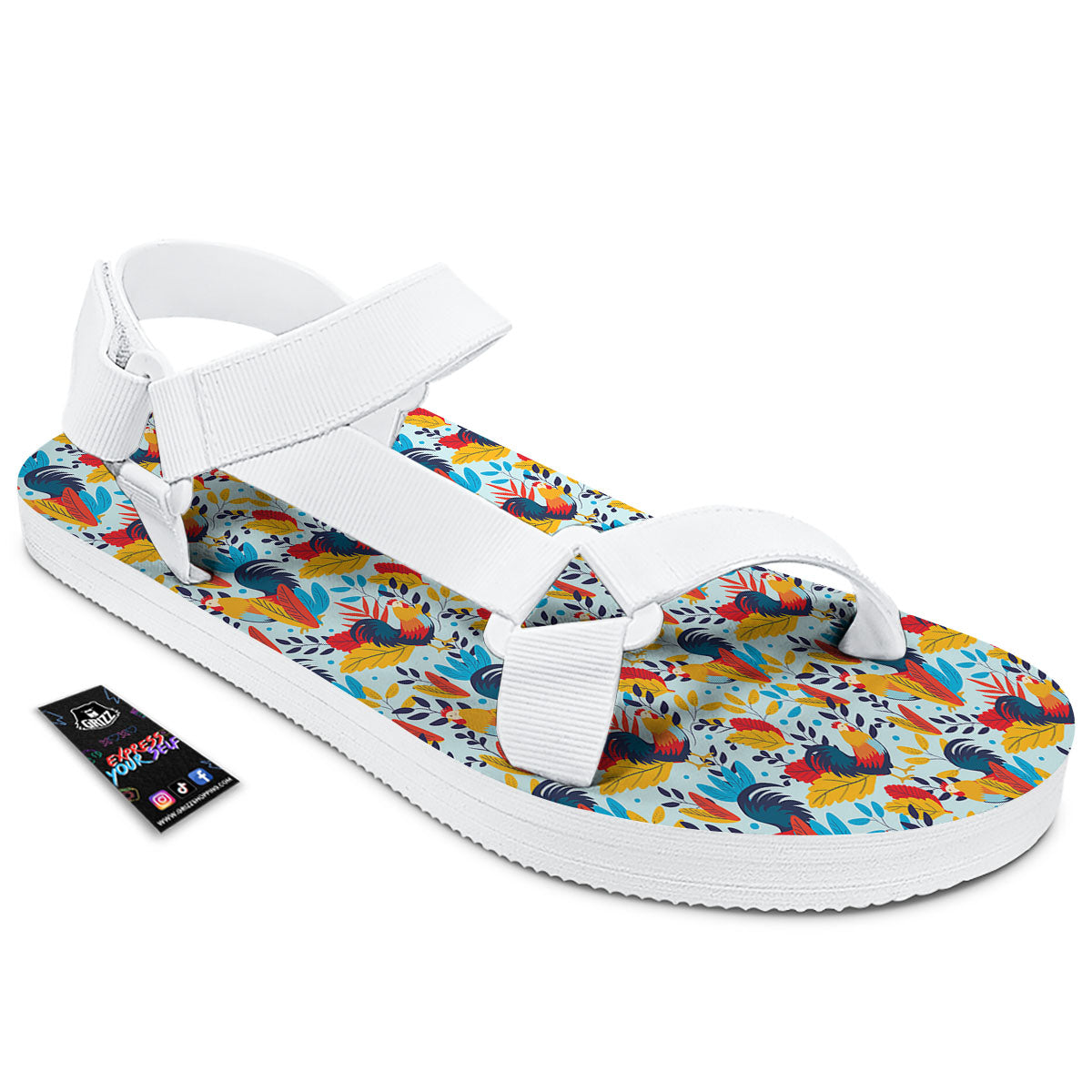 Chicken Exotic Print Pattern White Open Toe Sandals-grizzshop