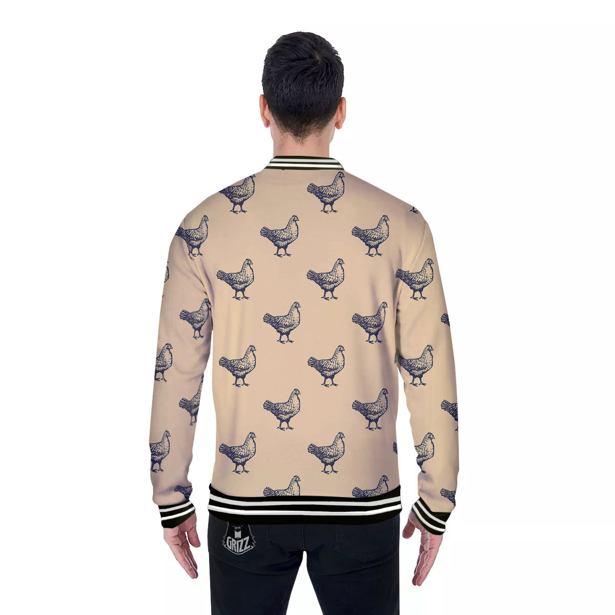 Chicken Hand Drawn Print Pattern Baseball Jacket-grizzshop