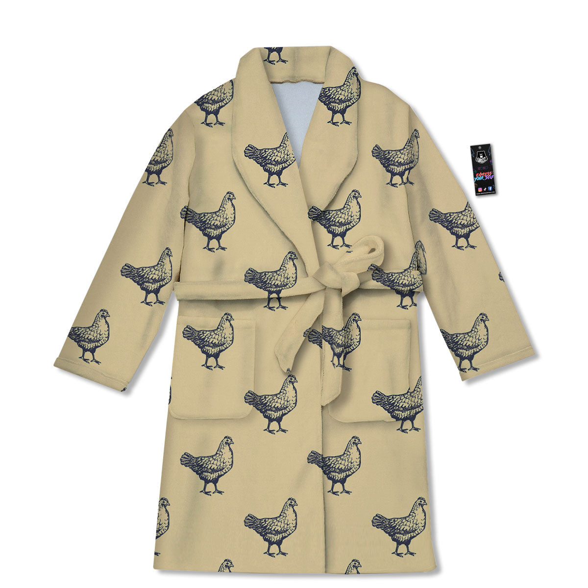 Chicken Hand Drawn Print Pattern Bathrobe-grizzshop
