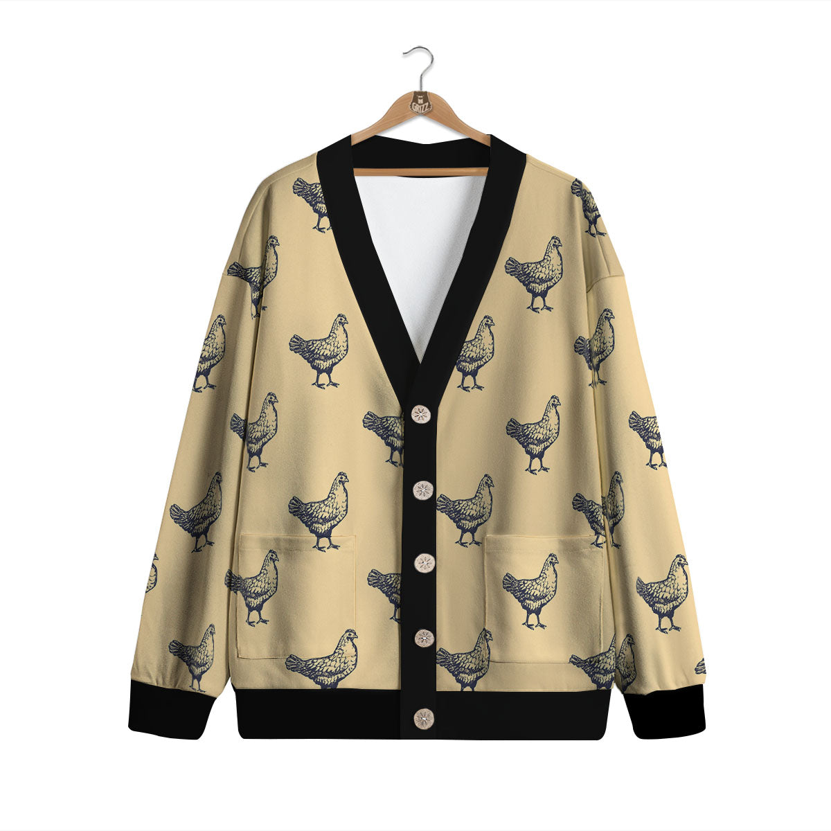 Chicken Hand Drawn Print Pattern Cardigan-grizzshop