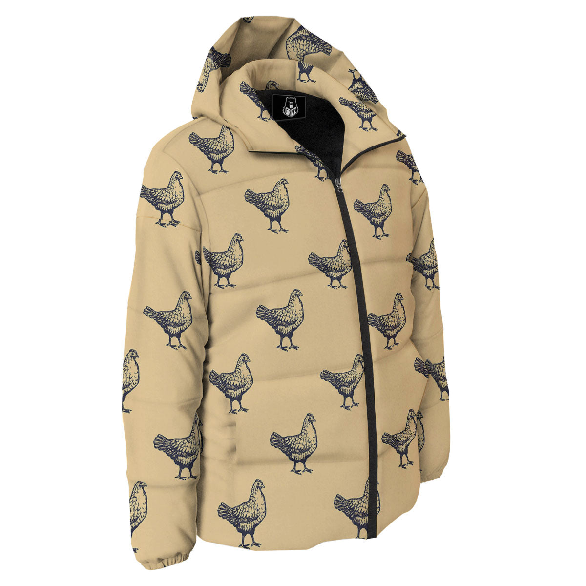 Chicken Hand Drawn Print Pattern Down Jacket-grizzshop