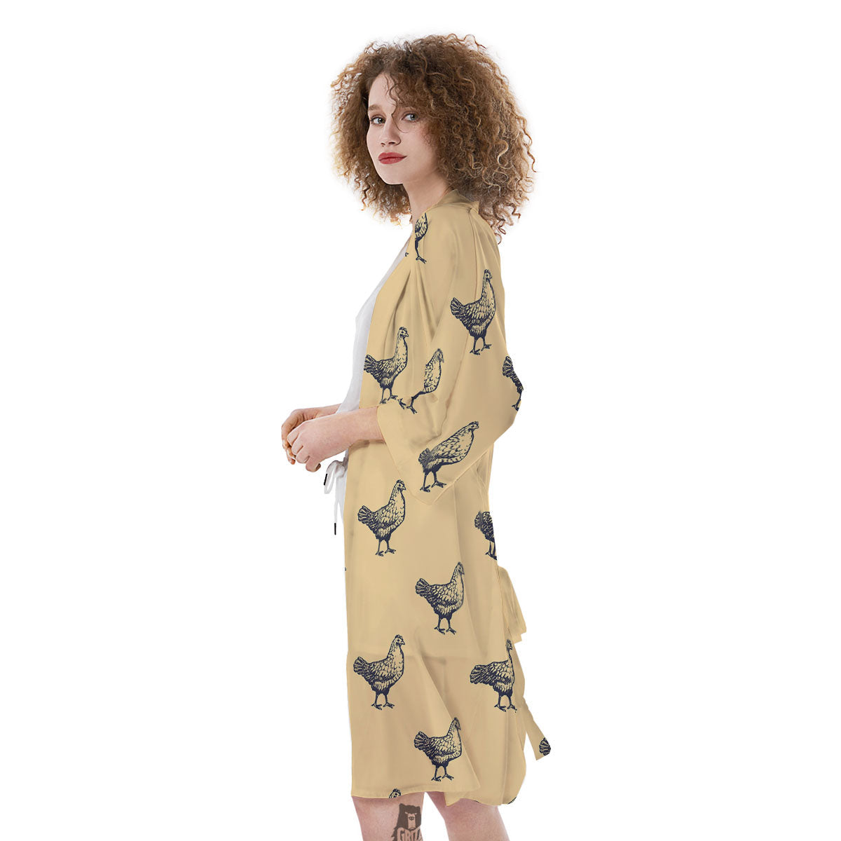 Chicken Hand Drawn Print Pattern Kimono-grizzshop