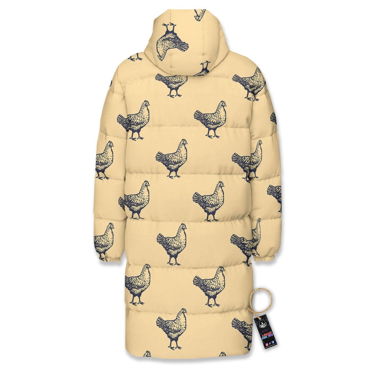Chicken Hand Drawn Print Pattern Long Down Jacket-grizzshop