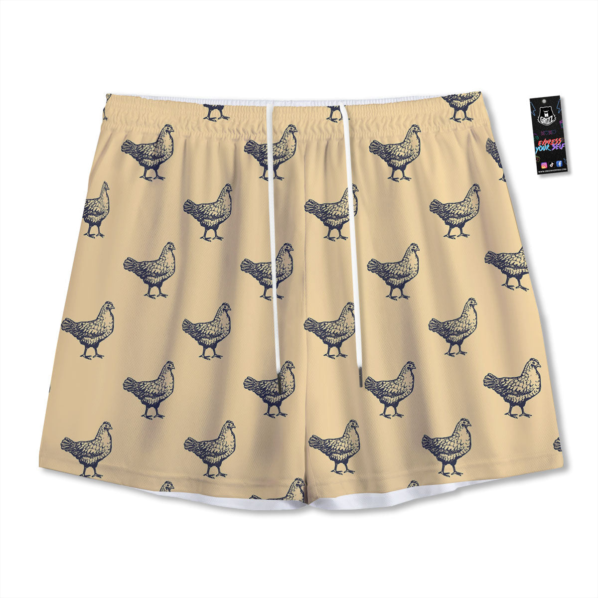 Chicken Hand Drawn Print Pattern Mesh Shorts-grizzshop