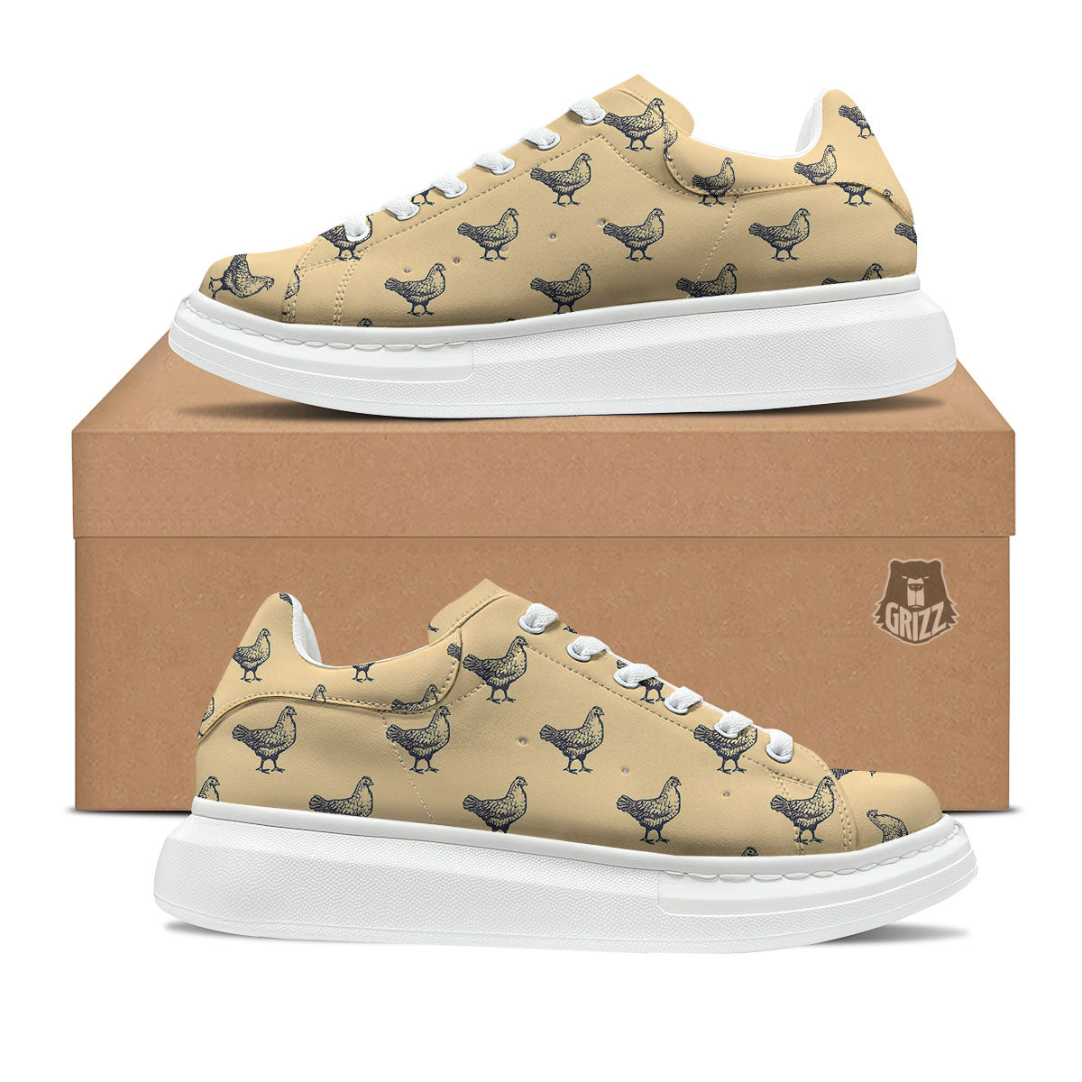 Chicken Hand Drawn Print Pattern Platform Shoes-grizzshop