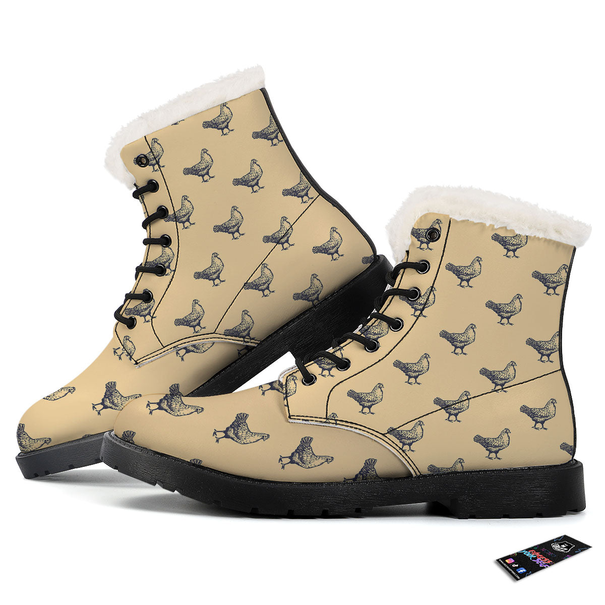 Chicken Hand Drawn Print Pattern Winter Boots-grizzshop