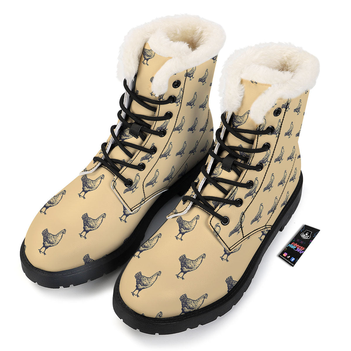 Chicken Hand Drawn Print Pattern Winter Boots-grizzshop
