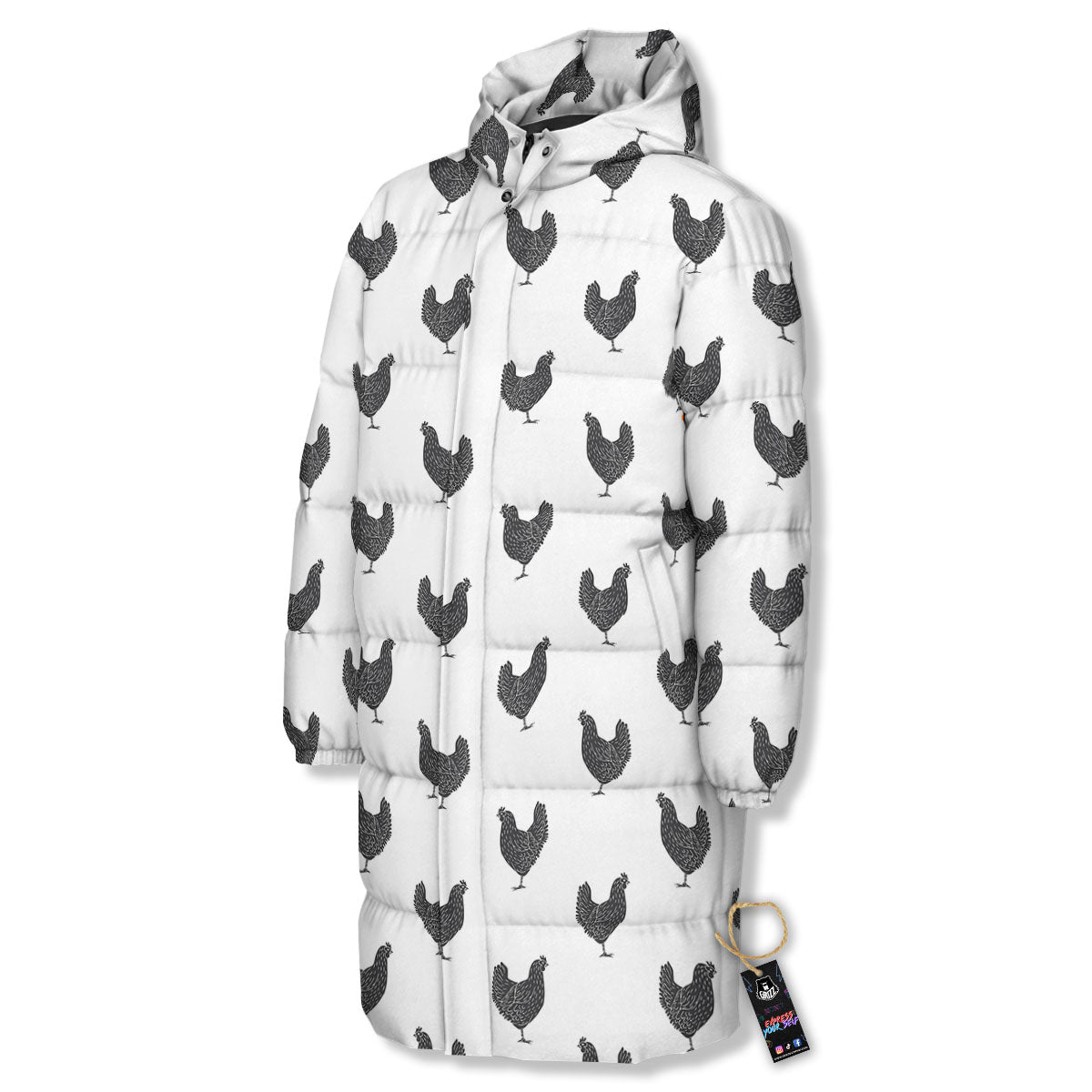 Chicken Painting Print Pattern Long Down Jacket-grizzshop