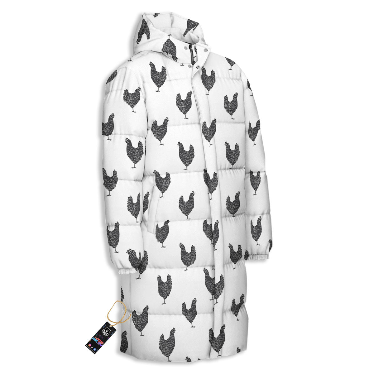 Chicken Painting Print Pattern Long Down Jacket-grizzshop