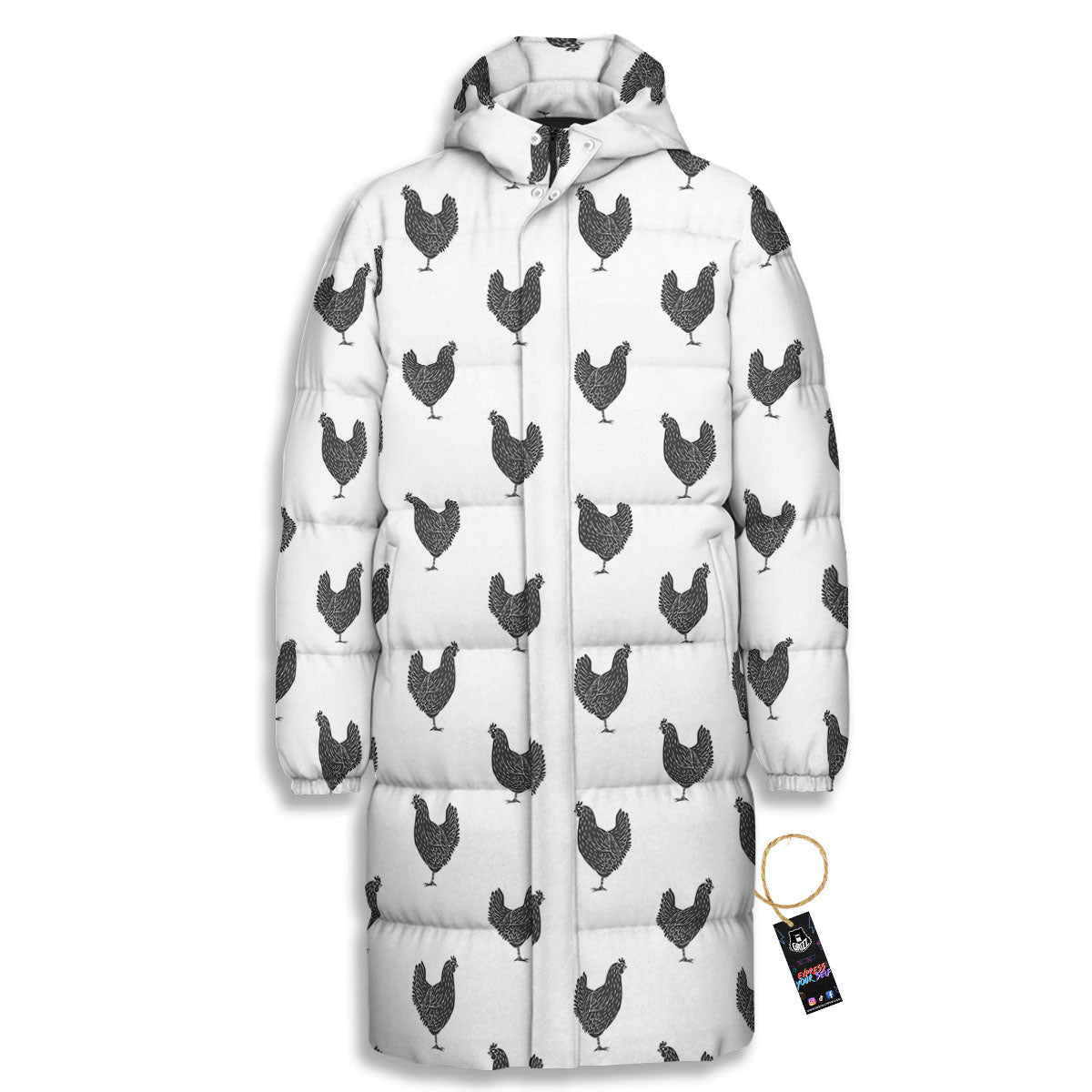 Chicken Painting Print Pattern Long Down Jacket-grizzshop