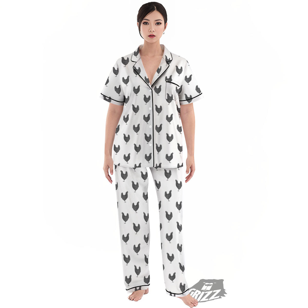 Chicken Painting Print Pattern Women's Pajamas Set-grizzshop