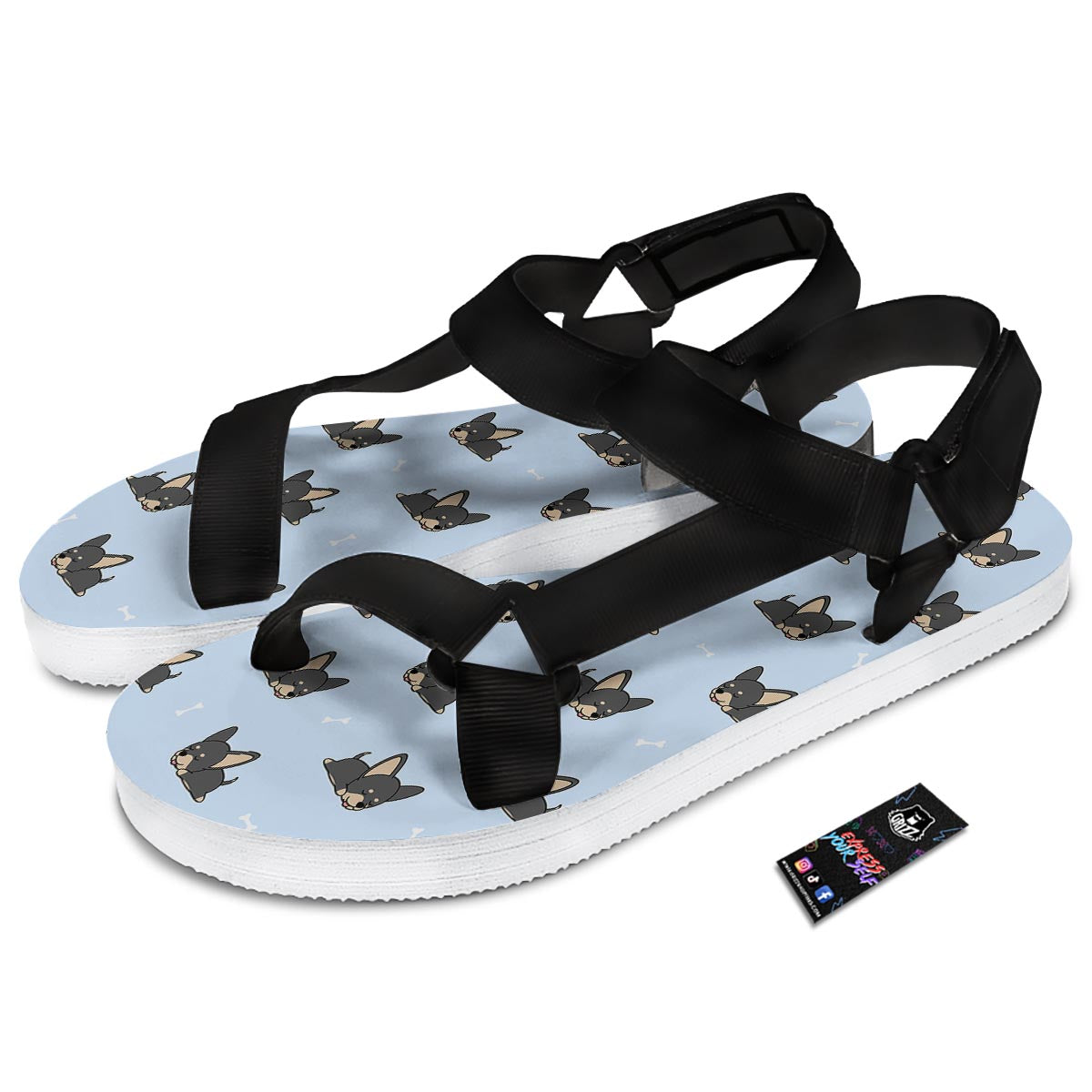 Chihuahua Sleeping Print Pattern Black Open Toe Sandals-grizzshop