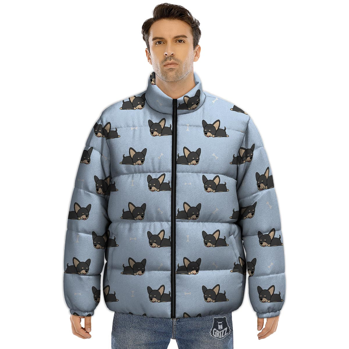 Chihuahua Sleeping Print Pattern Puffer Jacket-grizzshop
