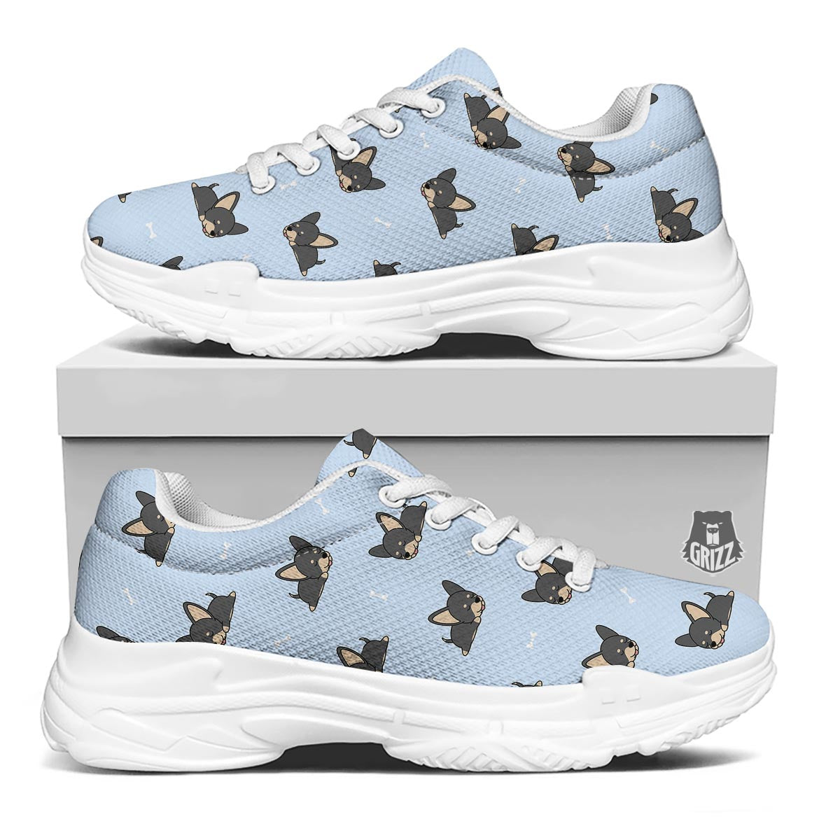 Chihuahua Sleeping Print Pattern White Chunky Shoes-grizzshop