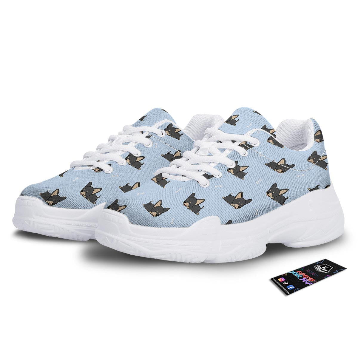 Chihuahua Sleeping Print Pattern White Chunky Shoes-grizzshop