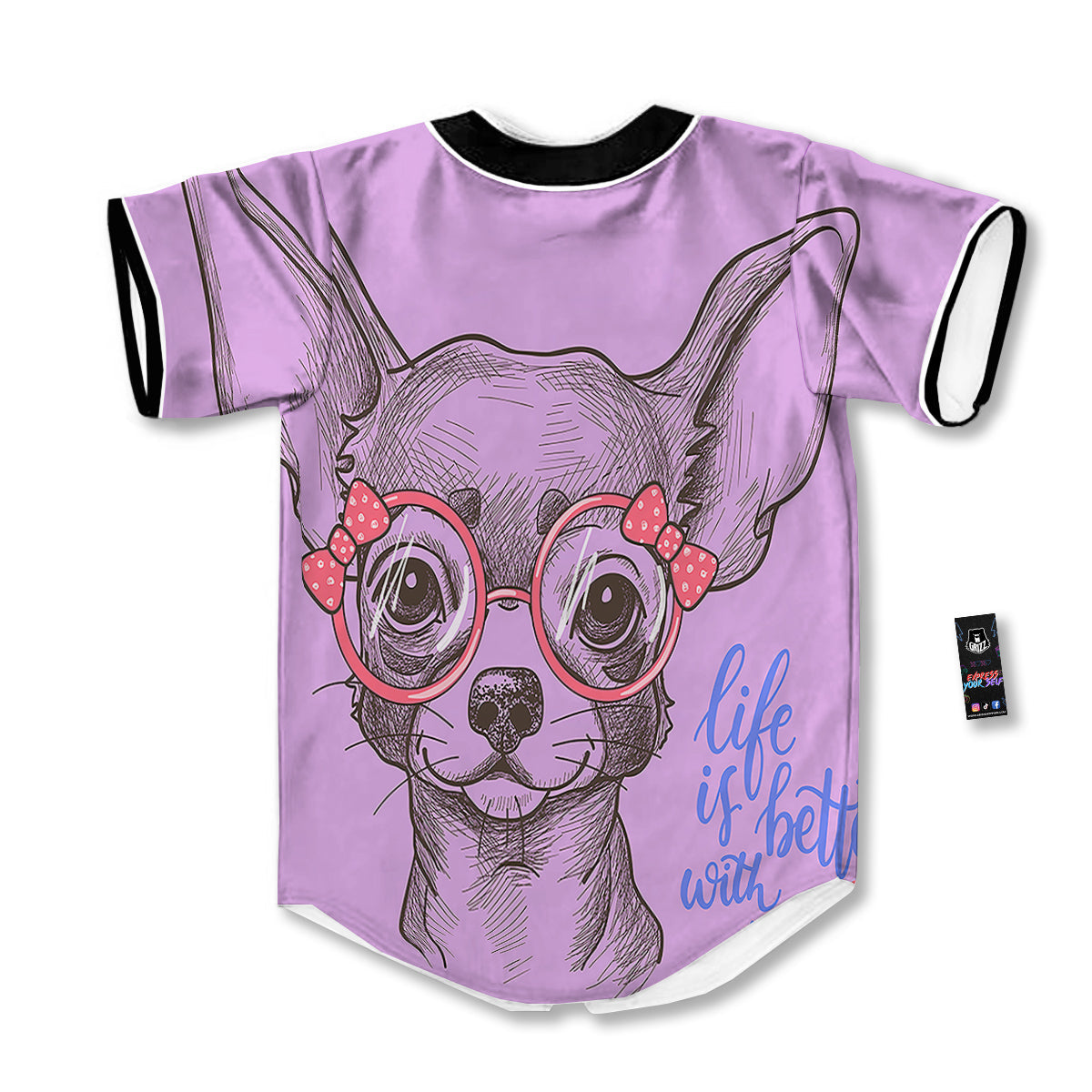 Chihuahua With Glasses Cute Print Baseball Jersey-grizzshop