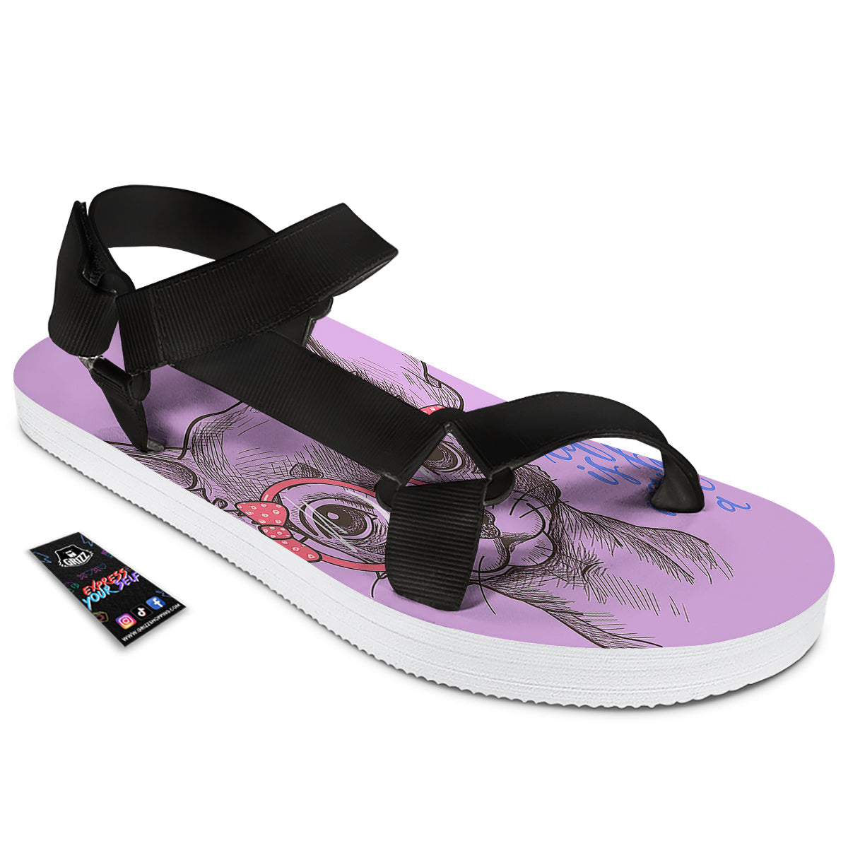 Chihuahua With Glasses Cute Print Black Open Toe Sandals-grizzshop