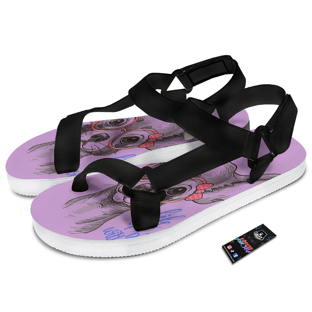 Chihuahua With Glasses Cute Print Black Open Toe Sandals-grizzshop