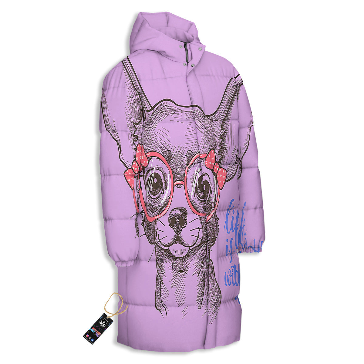 Chihuahua With Glasses Cute Print Long Down Jacket-grizzshop